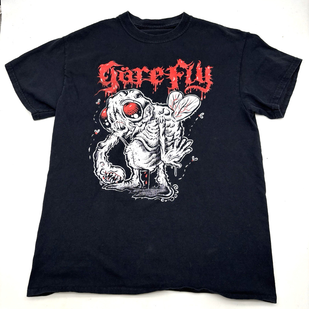Evil Dave Gore Fly Metal Graphic Print on Black Short Sleeve T-shirt Unisex L